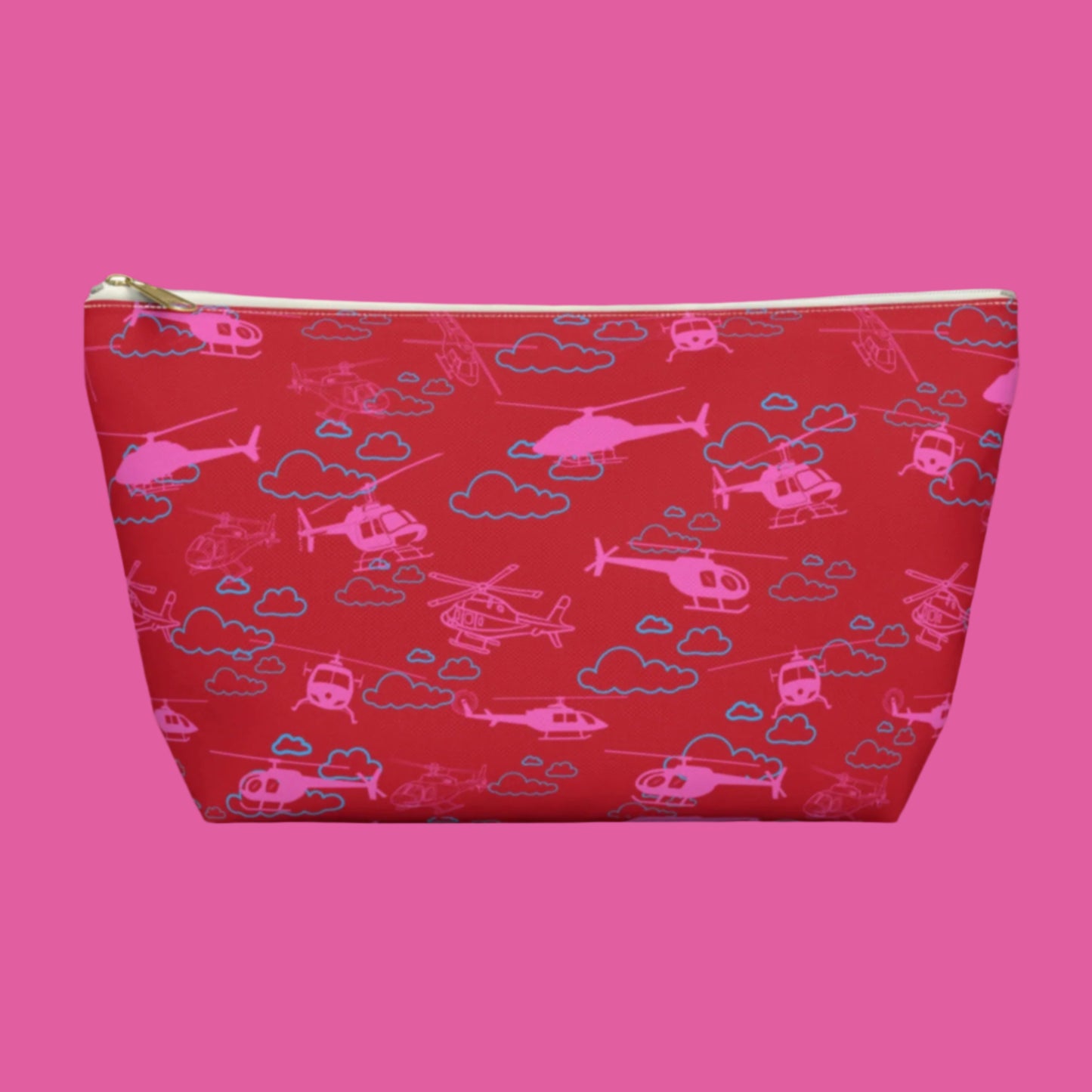 Zippered cosmetic bag with helicopters