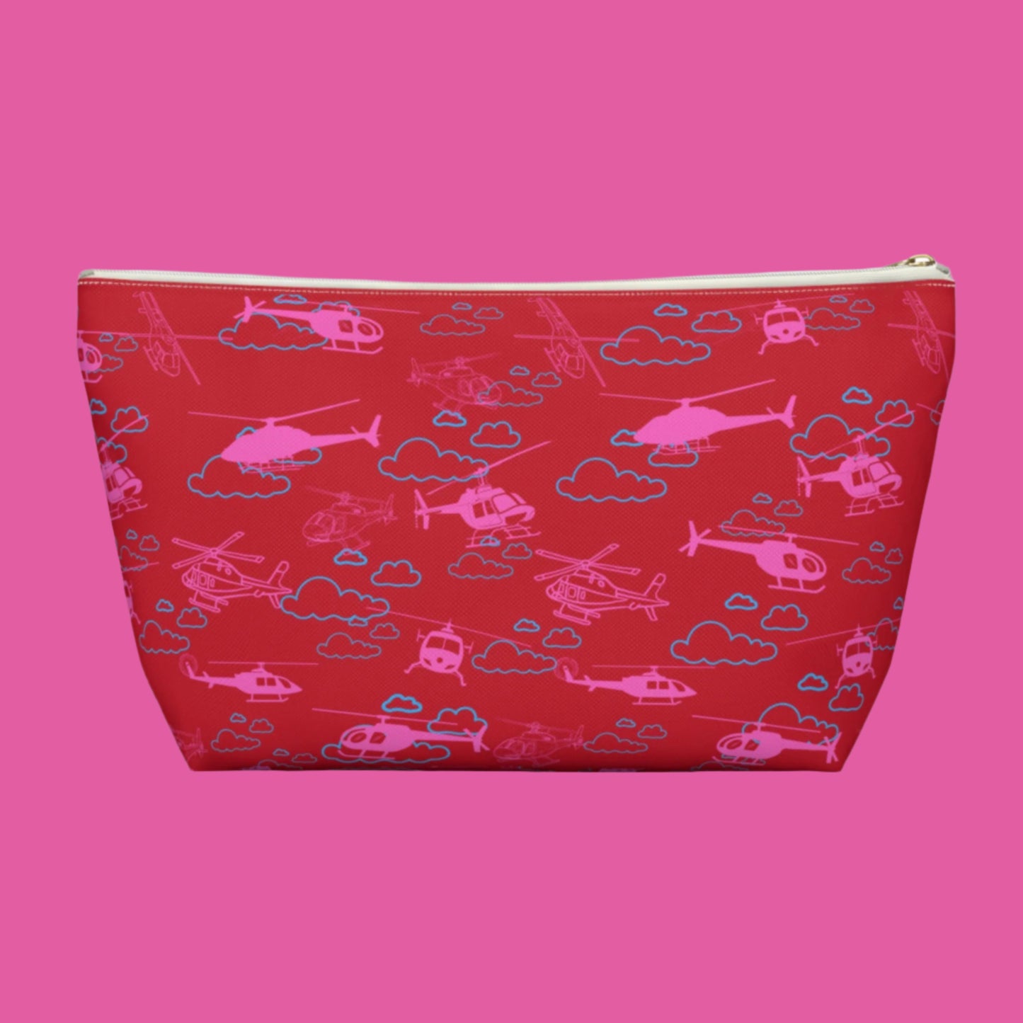 Zippered cosmetic bag with helicopters