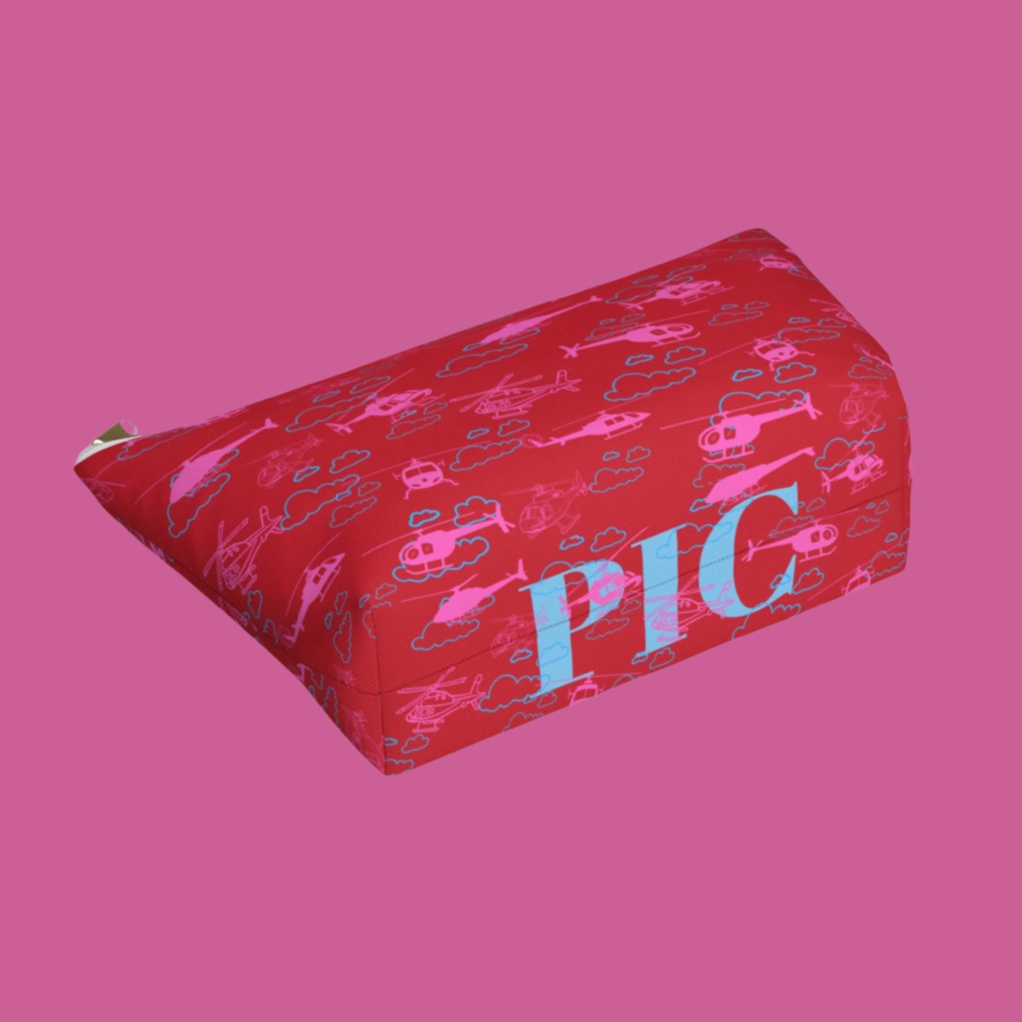 Zippered cosmetic bag with helicopters