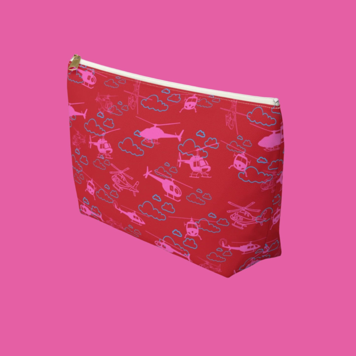 Zippered cosmetic bag with helicopters