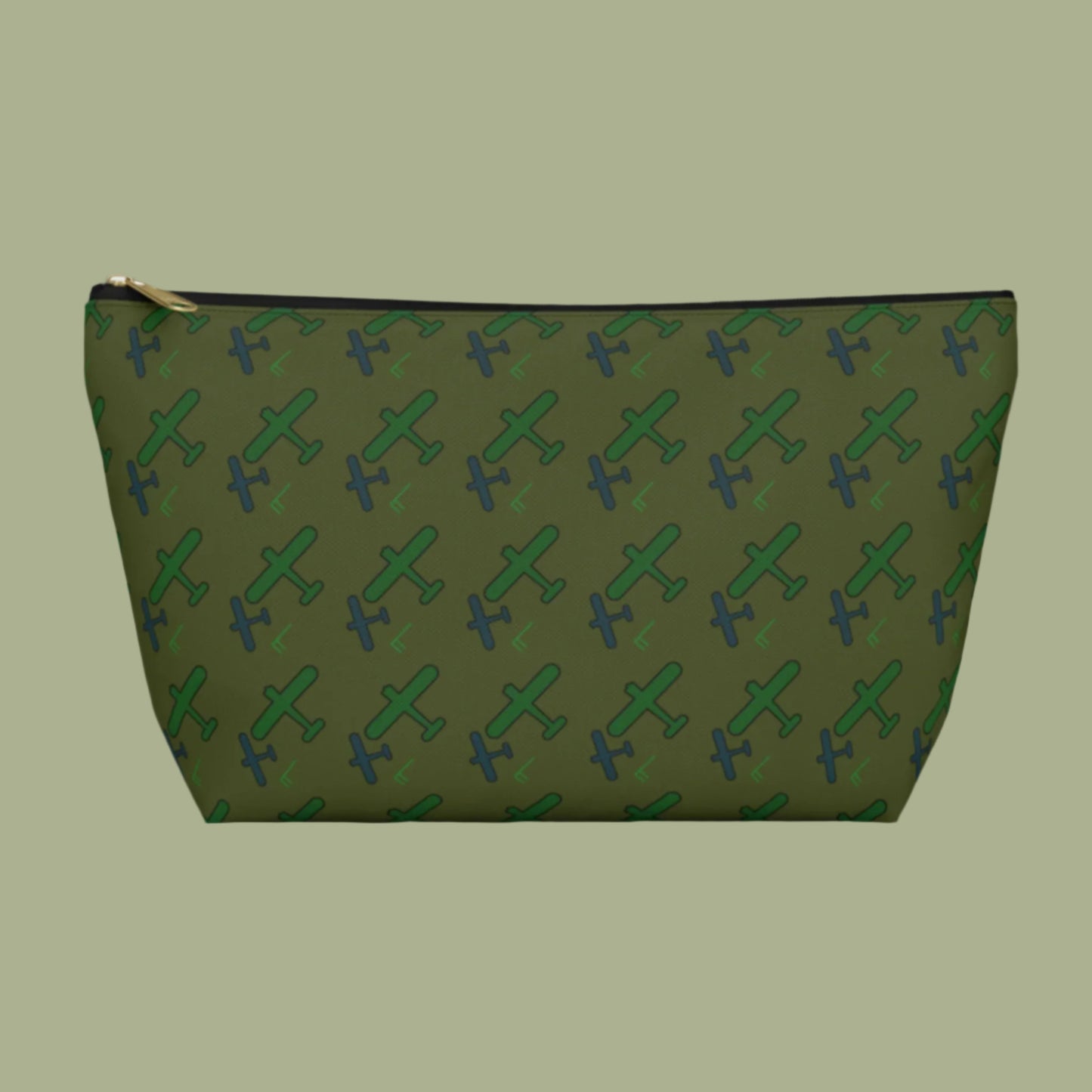 Zippered cosmetic bag with airplanes