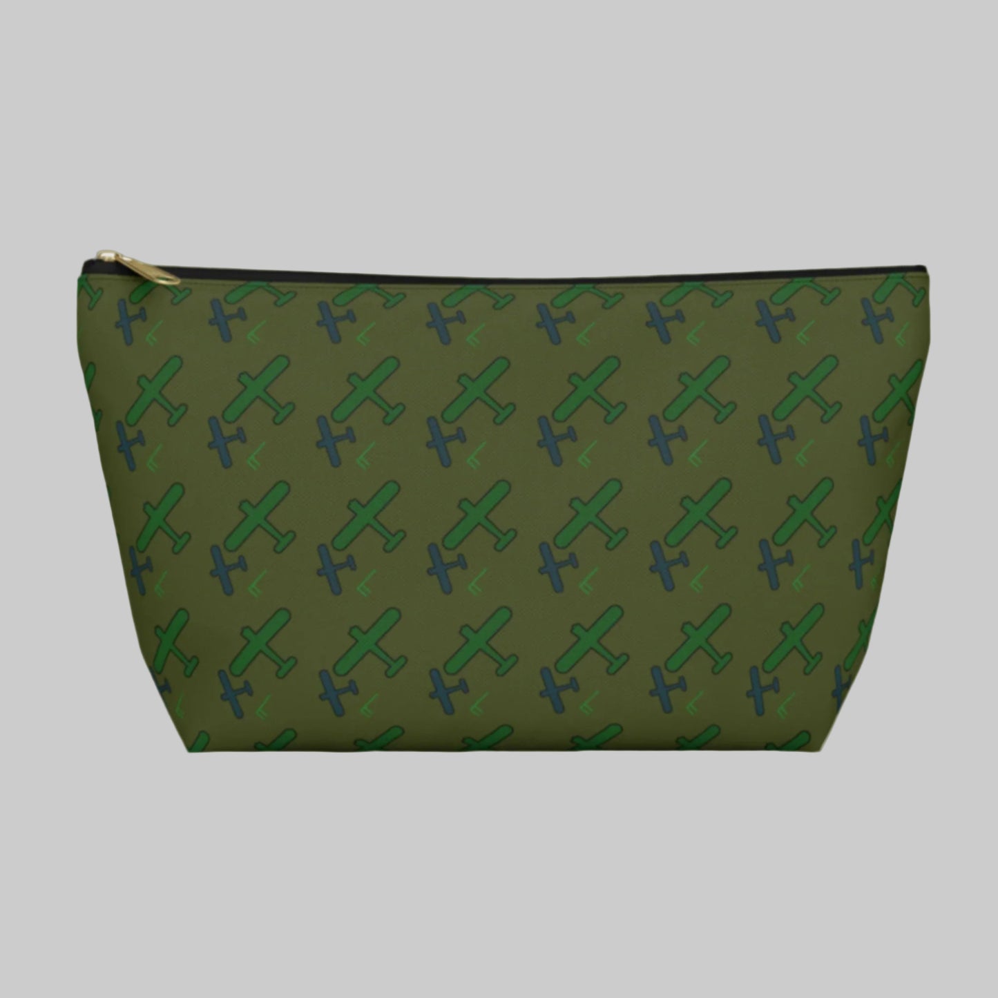 Zippered cosmetic bag with airplanes