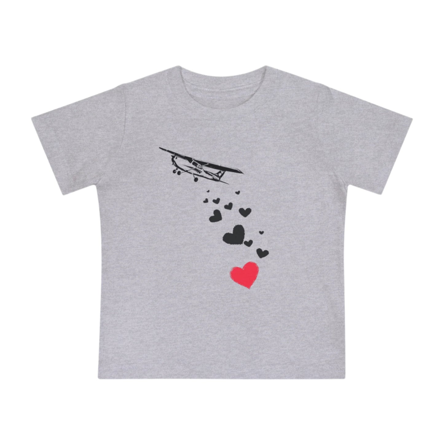 Baby tee featuring airplanes and hearts