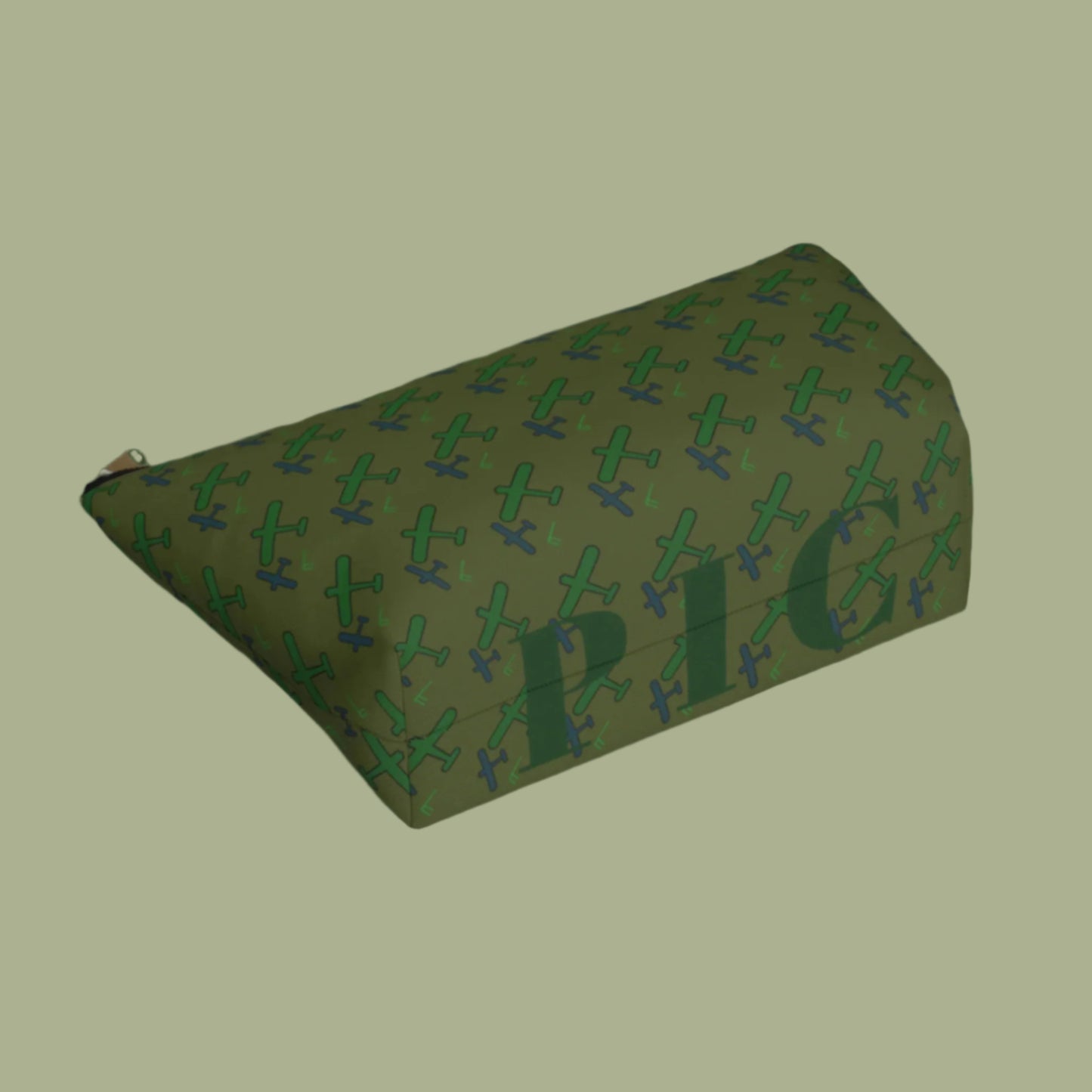Zippered cosmetic bag with airplanes