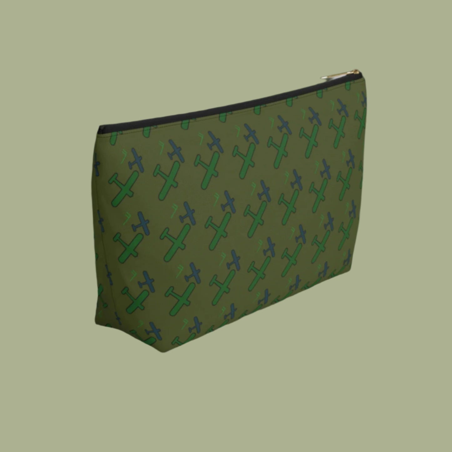 Zippered cosmetic bag with airplanes