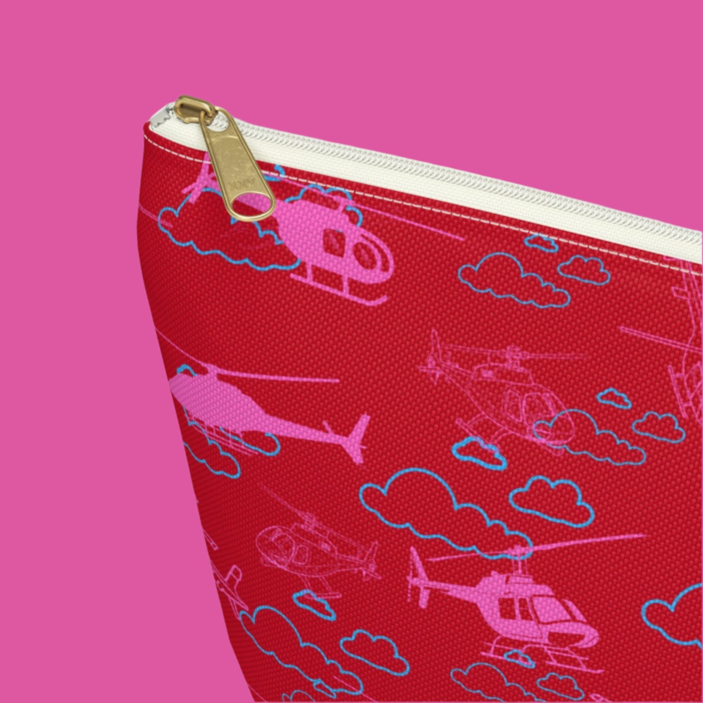 Zippered cosmetic bag with helicopters