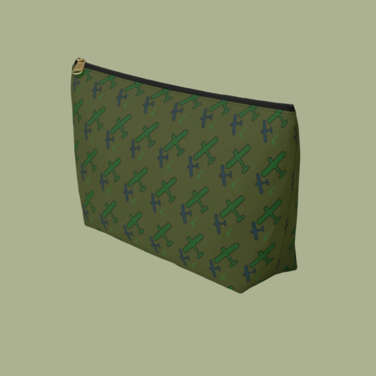 Zippered cosmetic bag with airplanes