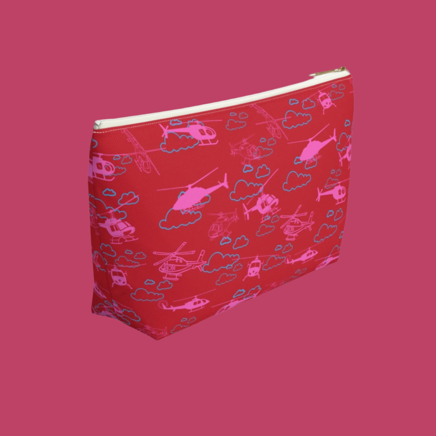 Zippered cosmetic bag with helicopters