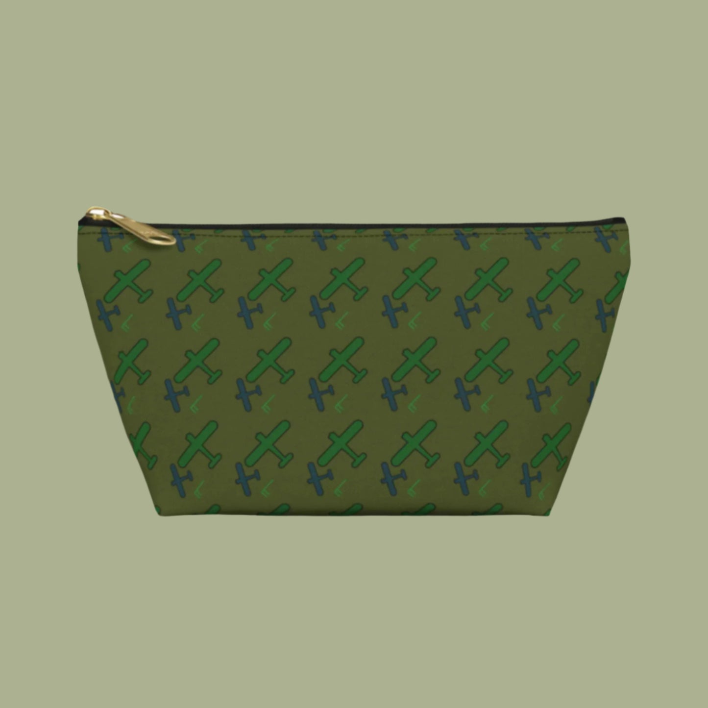 Zippered cosmetic bag with airplanes