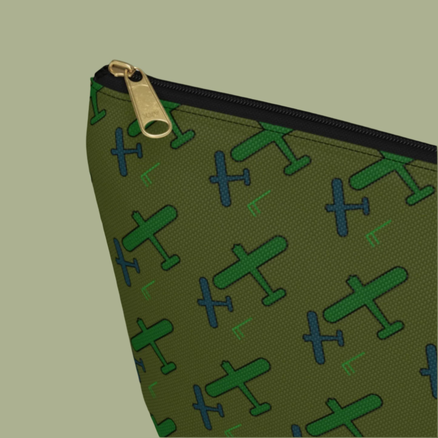 Zippered cosmetic bag with airplanes