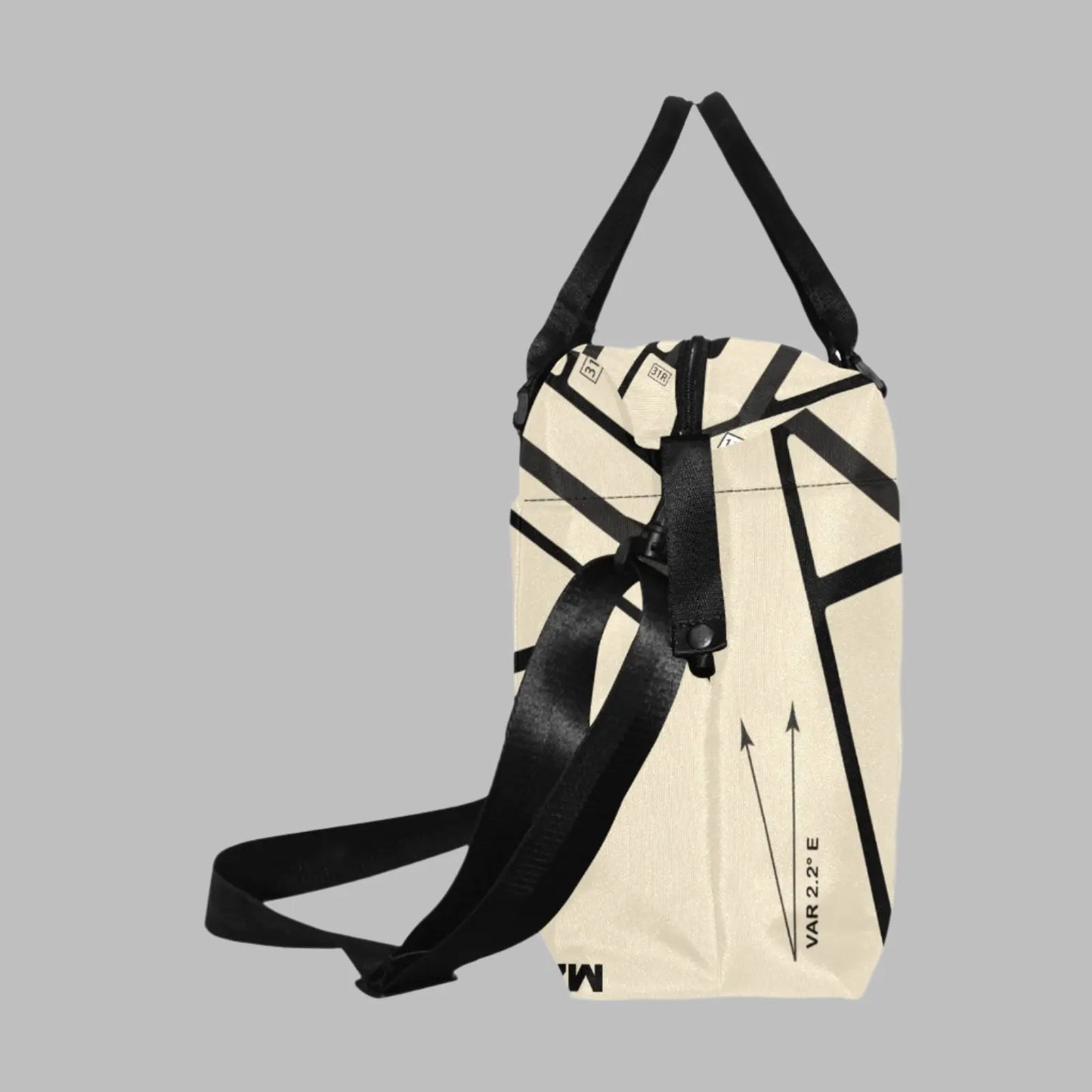 carryon bag with airport runway graphic