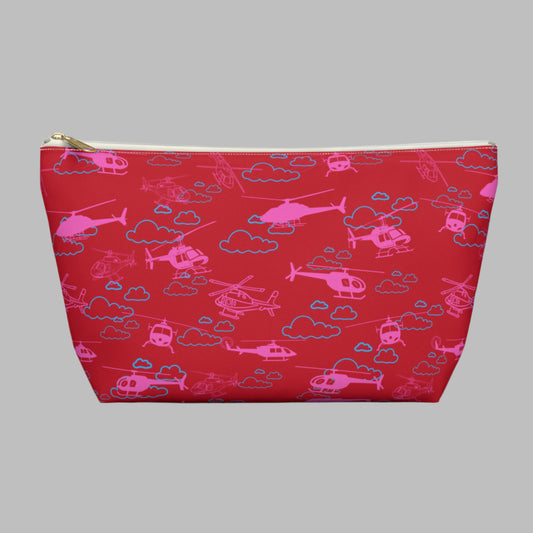 Zippered cosmetic bag with helicopters