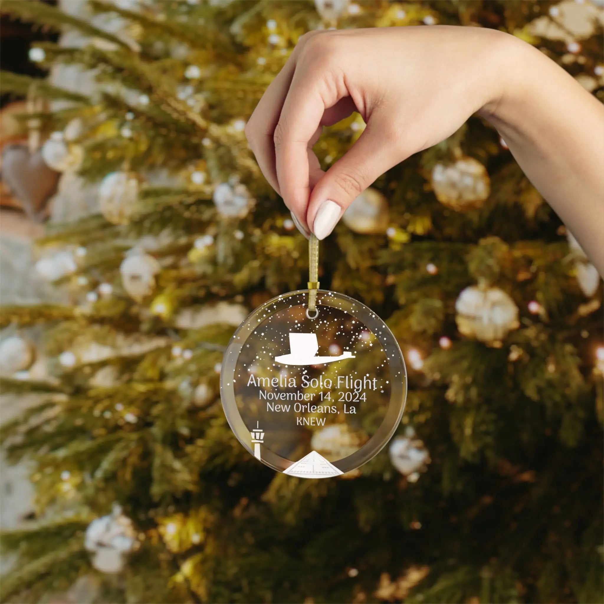 Personalized Pilot's Solo Flight Glass Ornament