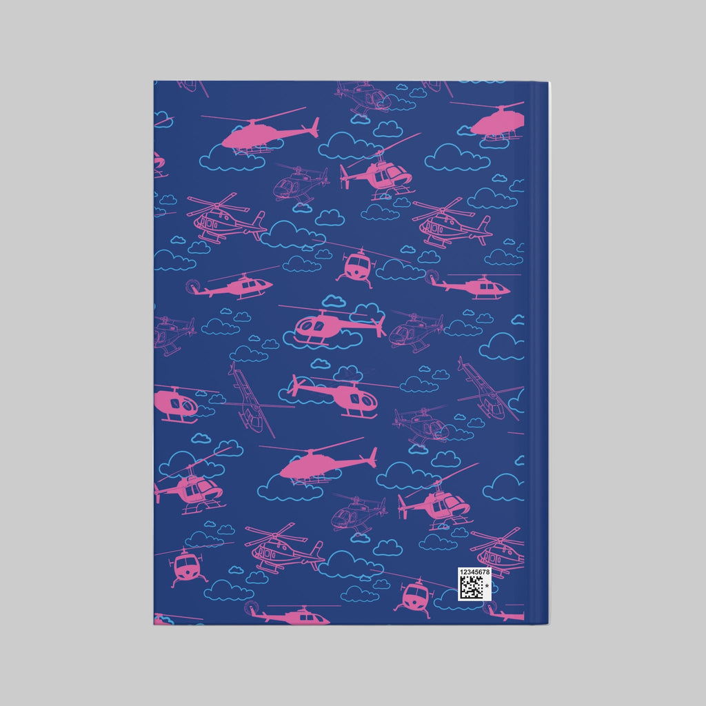 Notebook with helicopter pattern on a blue background
