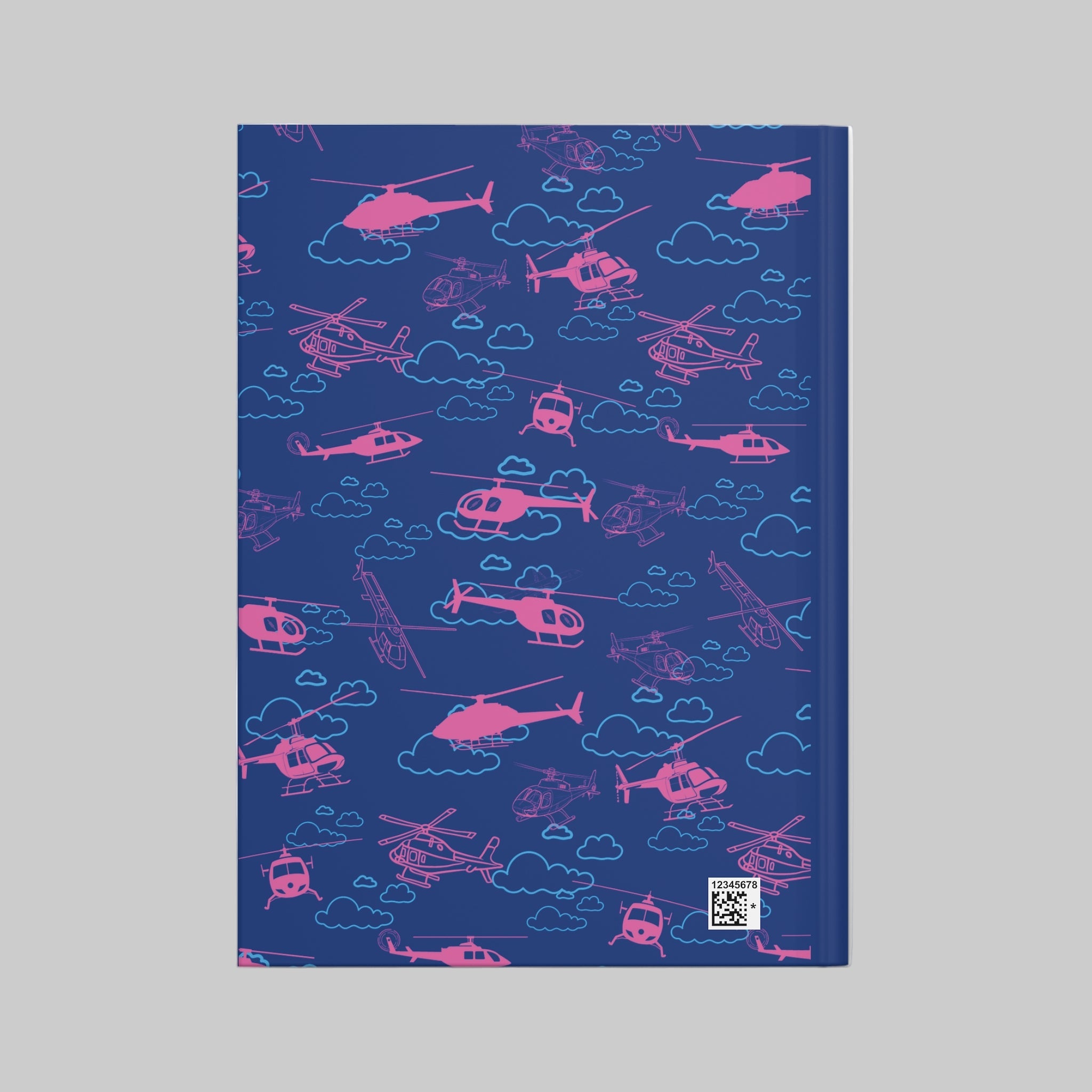 Notebook with helicopter pattern on a blue background