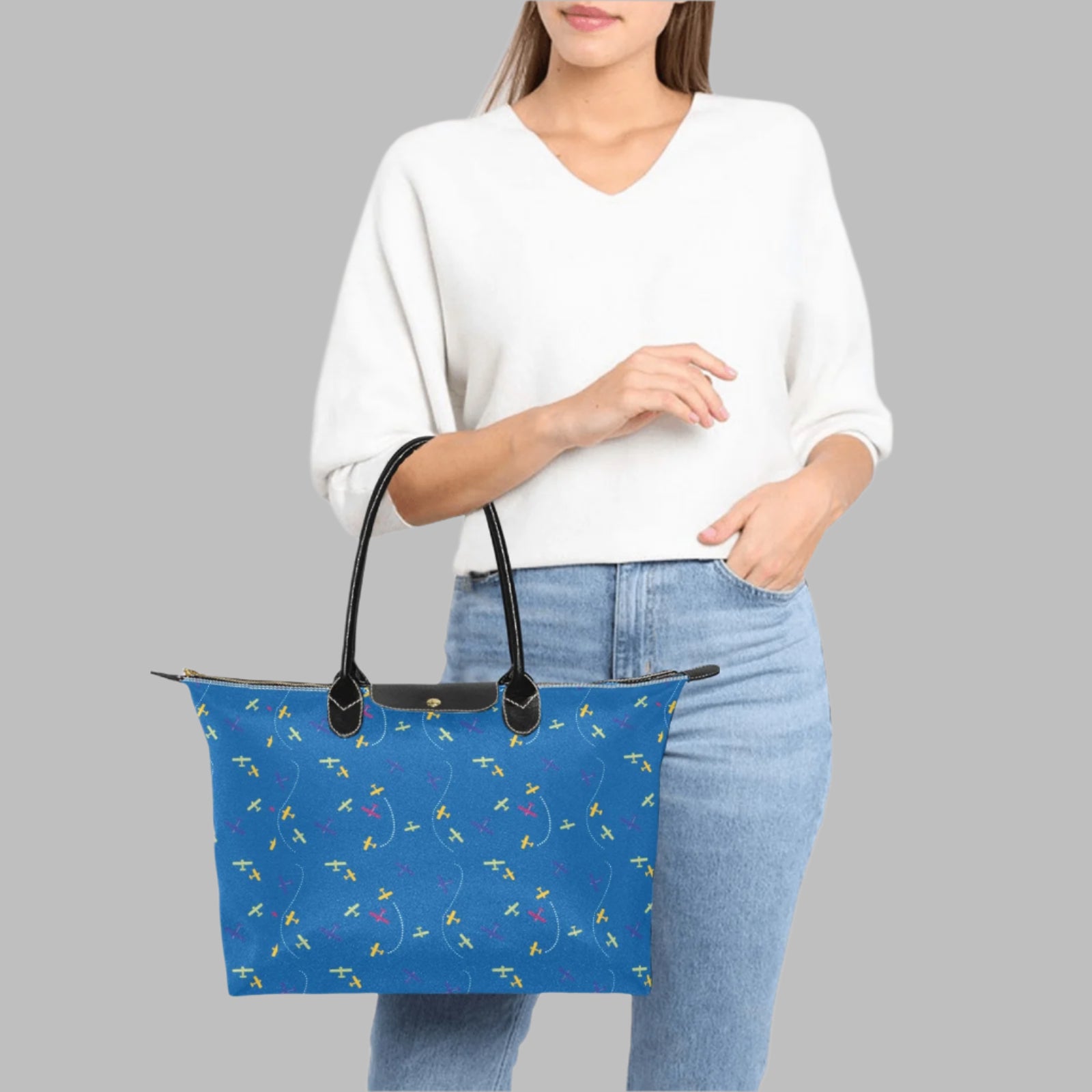 Embry Riddle blue airplane handbag