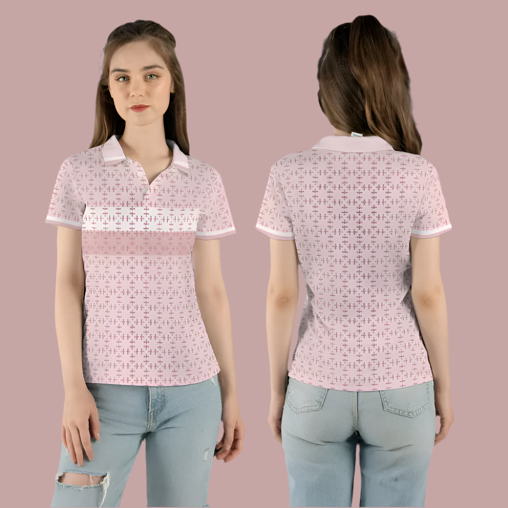 front and back of pink polo