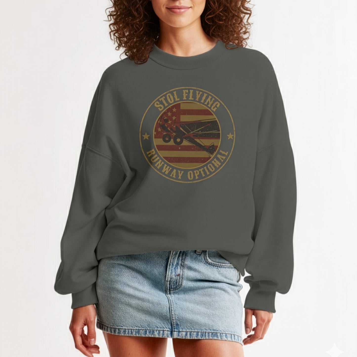 woman wearing oversize gray sweathshirt