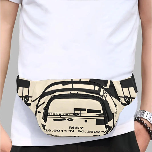 airport runway graphic on belt bag